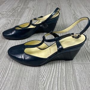 BRUNO MAGLI T Strap Leather Wedge Sandals Women’s size EU 38 US 8 Blue